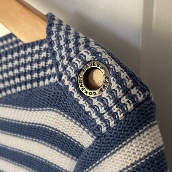 Lauren RL Nautical Striped Boat neck Sweater with Logo Patch 3/4 sleeve sz med - Picture 3 of 6